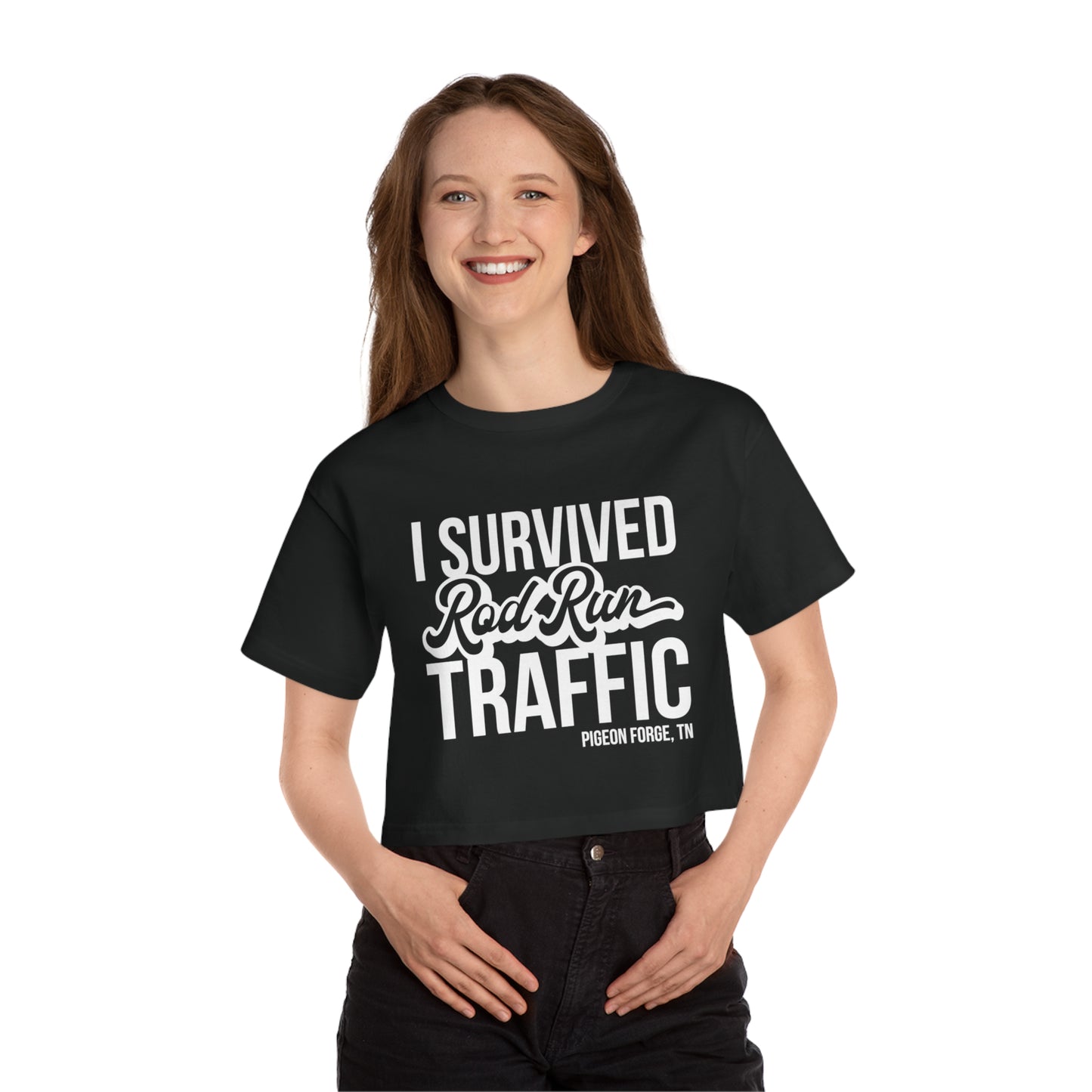 Women's Crop I Survived Rod Run Traffic T-Shirt (Champion Brand)