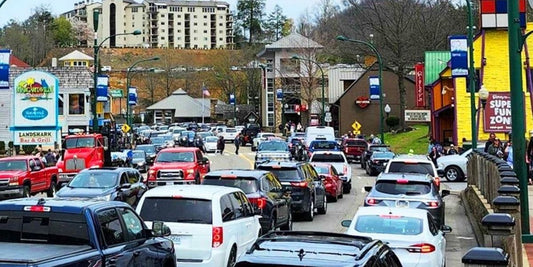 traffic along roads of gatlinburg, tennessee during spring break