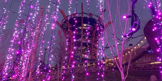 anavista tower with christmas lights in foreground at anakeesta in gatlinburg tn