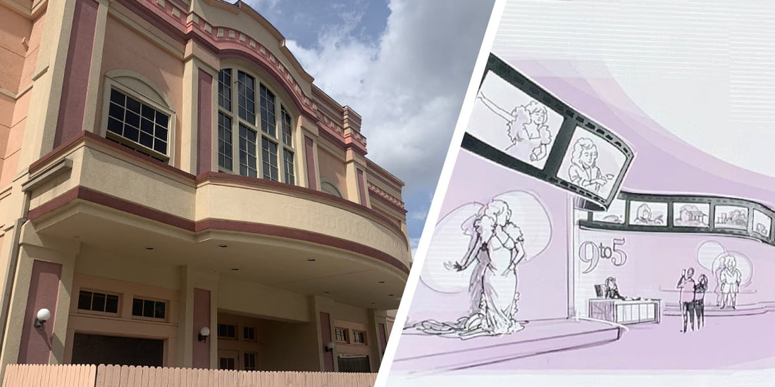 closed chasing rainbows museum next to rendering of new immersive experience featuring dolly's life that has a film of her greatest life moments