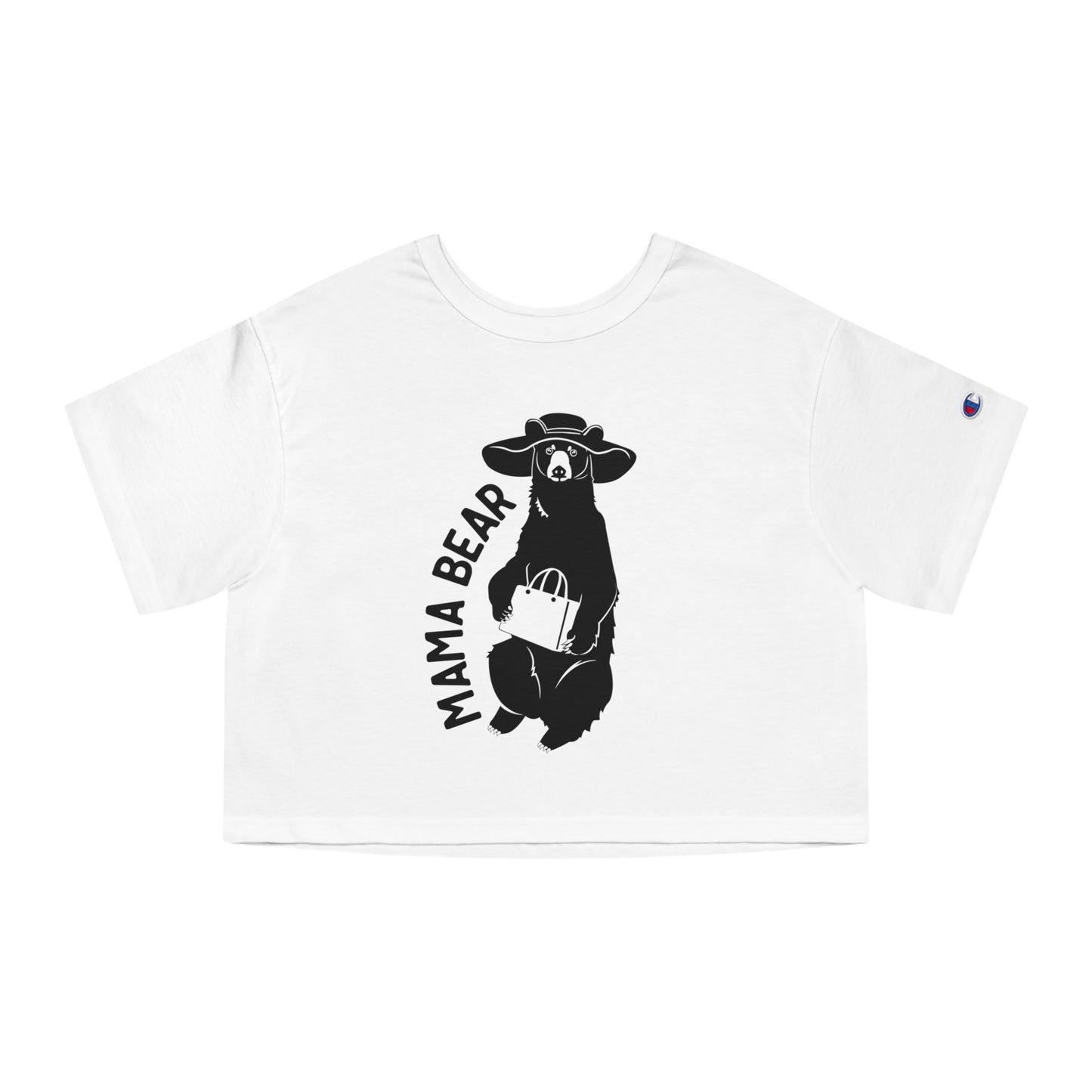 Women's Crop Family T-Shirt Mama Bear White (Champion Brand)