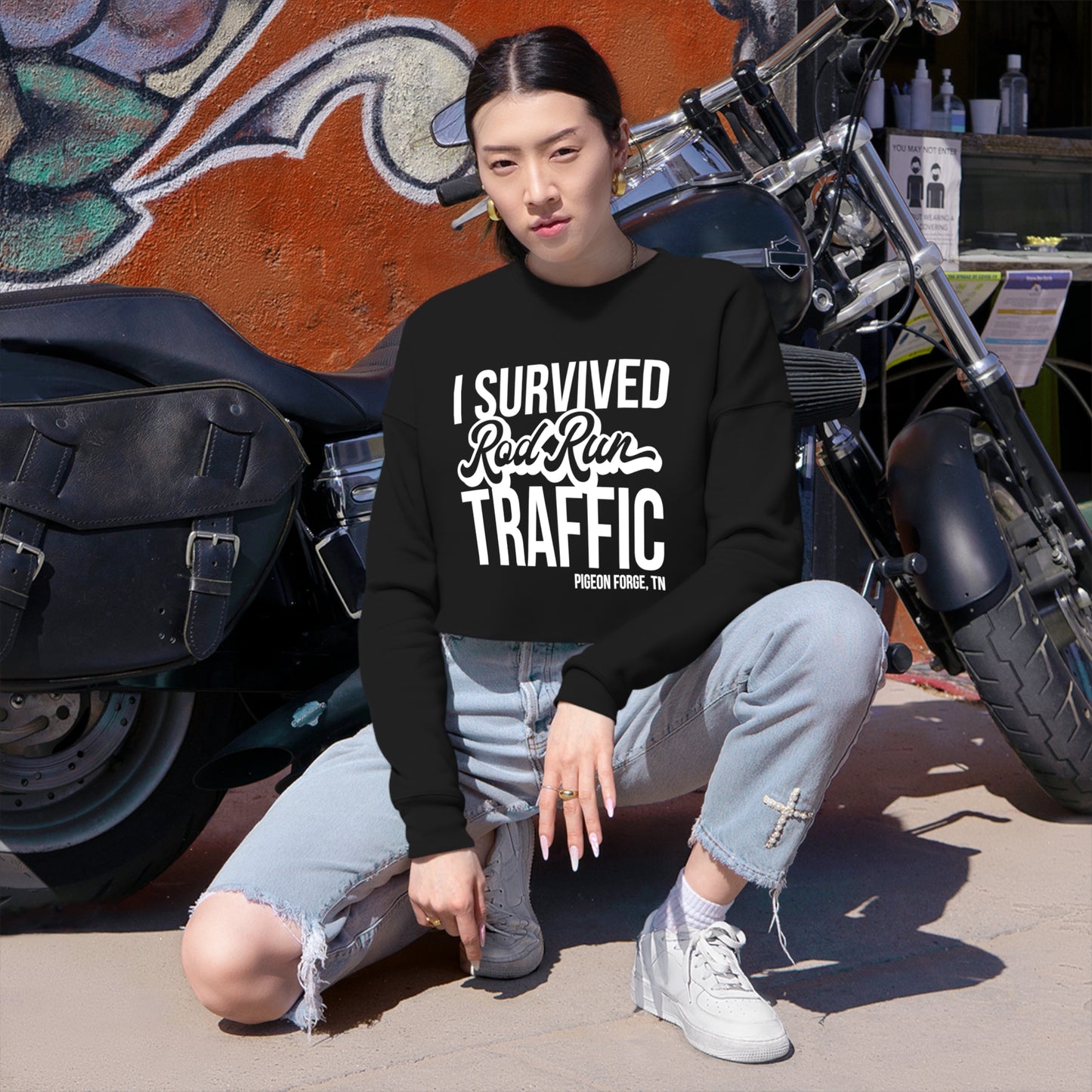 Women's Crop Sweatshirt - I Survived Rod Run Traffic